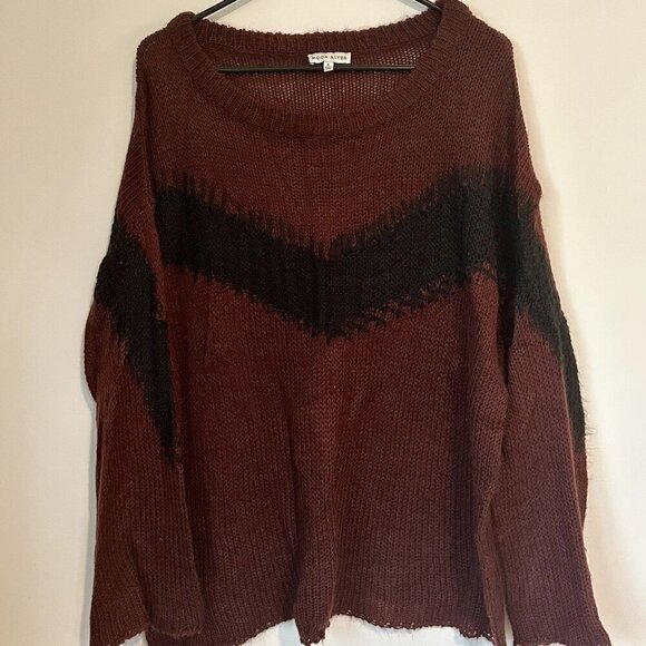 Moon River Maroon and Black Oversized Knit Sweater - Large - Picture 2 of 7